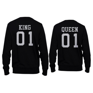 King 01 and Queen 01 Back Print Couple Sweatshirts Cute Pullover Fleece